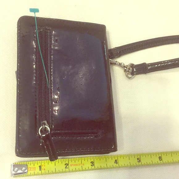 Shiny black sexy zipper sleek snap secure wristlet phone mini fun little bag new - Picture 7 of 15
